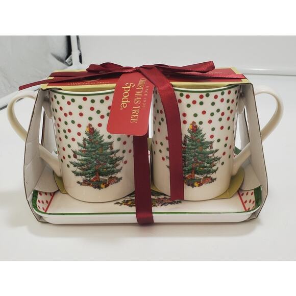 Spode Other - Spode Christmas Tree Polka Dot Set of 2 Mugs and Tray, 10 ounce/ 8" tray "NEW"